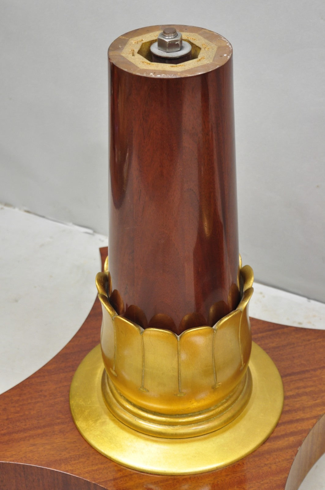 Vintage French Regency Style Mahogany & Gold Gilt Plume Table Pedestal Base (A)