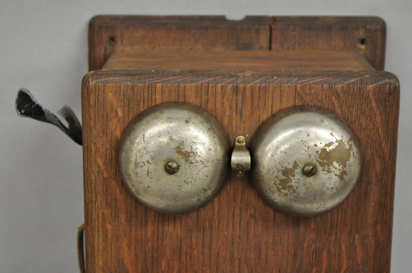Antique Victorian Quartersawn Oak Hand Crank Candlestick Phone Wall Telephone