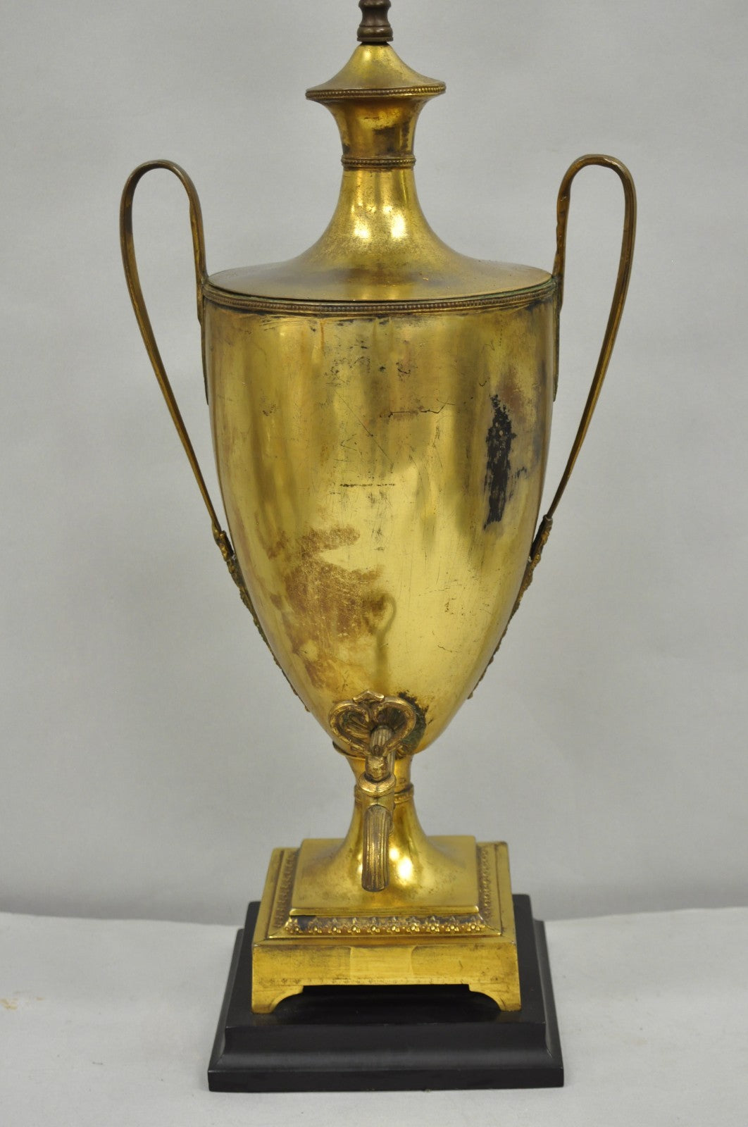 Antique French Empire Neoclassical Patinated Brass Large Samovar Urn Table Lamp