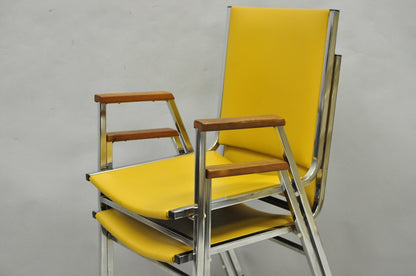 Vintage Nightingale Mid Century Modern Chrome & Yellow Vinyl Stacking Chair Pair