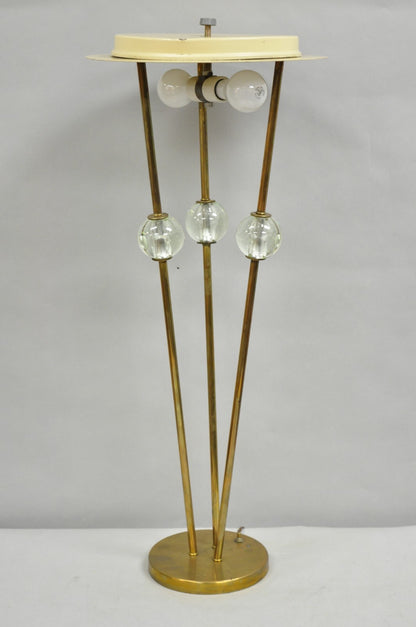 Vintage Mid Century Italian Modern Brass and Glass Sphere Tripod Tall Table Lamp