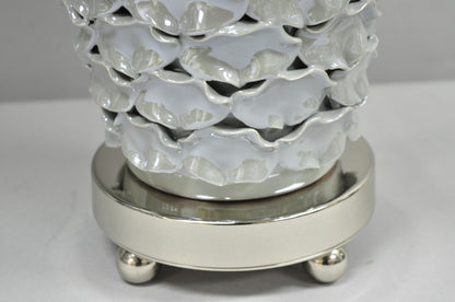 Contemporary Modern Gray Porcelain Leaf Leaves Chrome Table Lamps - a Pair
