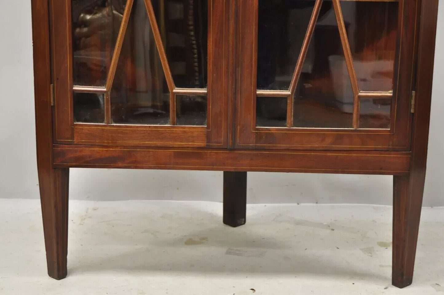 Antique English Georgian Style Mahogany Corner China Cabinet Display Case Curio