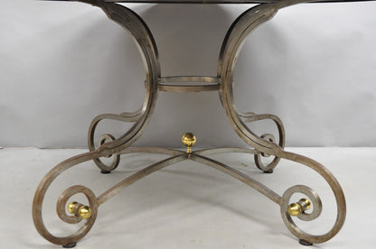 Vintage French Pastry Scrolling Steel and Bronze Neoclassical Round Dining Table