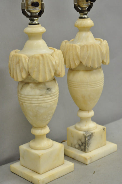 Antique Italian Neoclassical Style Carved Marble Shell Urn Table Lamps - a Pair