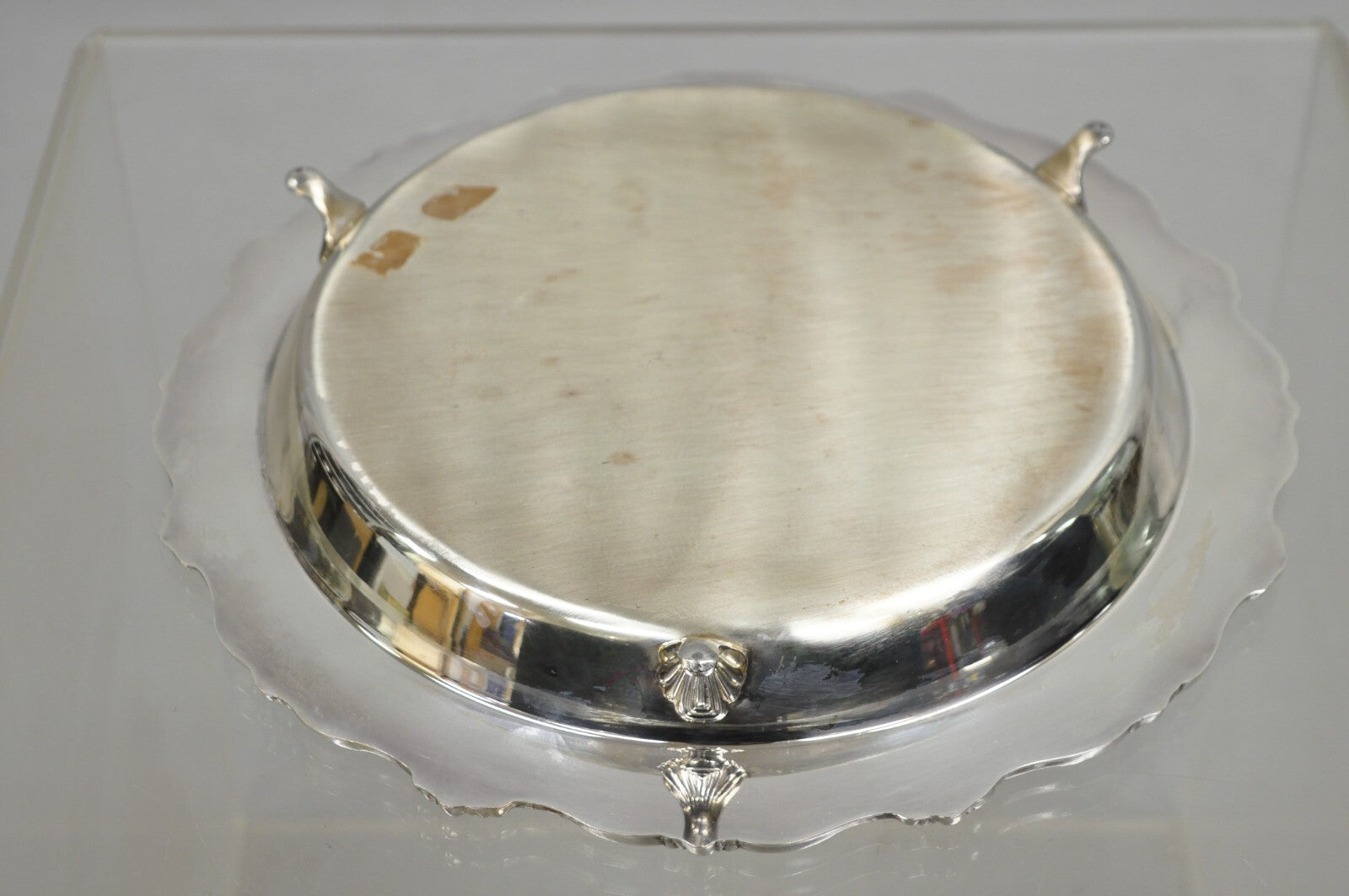 Old English by Poole 5017 Round 12" Silver Plated Platter Dish w/ Glass Insert