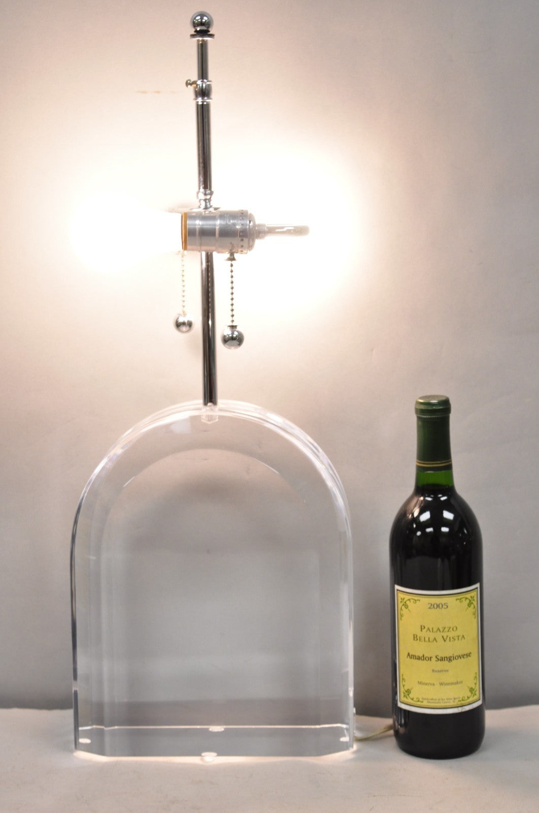 Vintage Les Prismatiques Heavy Lucite Acrylic Waterfall Arch Chrome Table Lamp