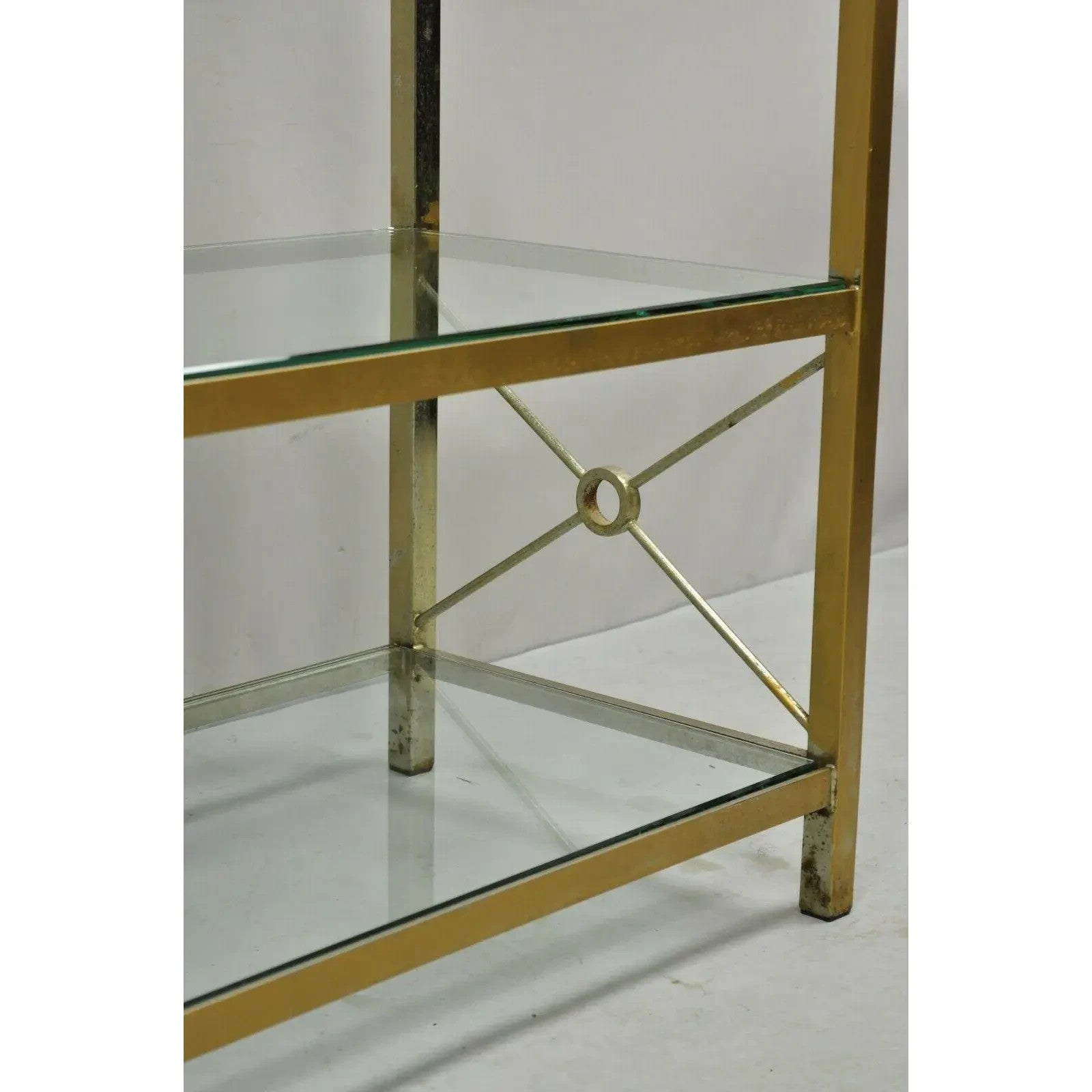 Vintage Hollywood Regency Modern Brass Plated Metal Gold X-Form Etagere Bookcase