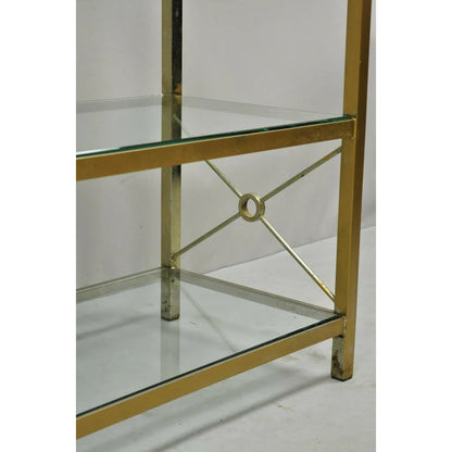 Vintage Hollywood Regency Modern Brass Plated Metal Gold X-Form Etagere Bookcase