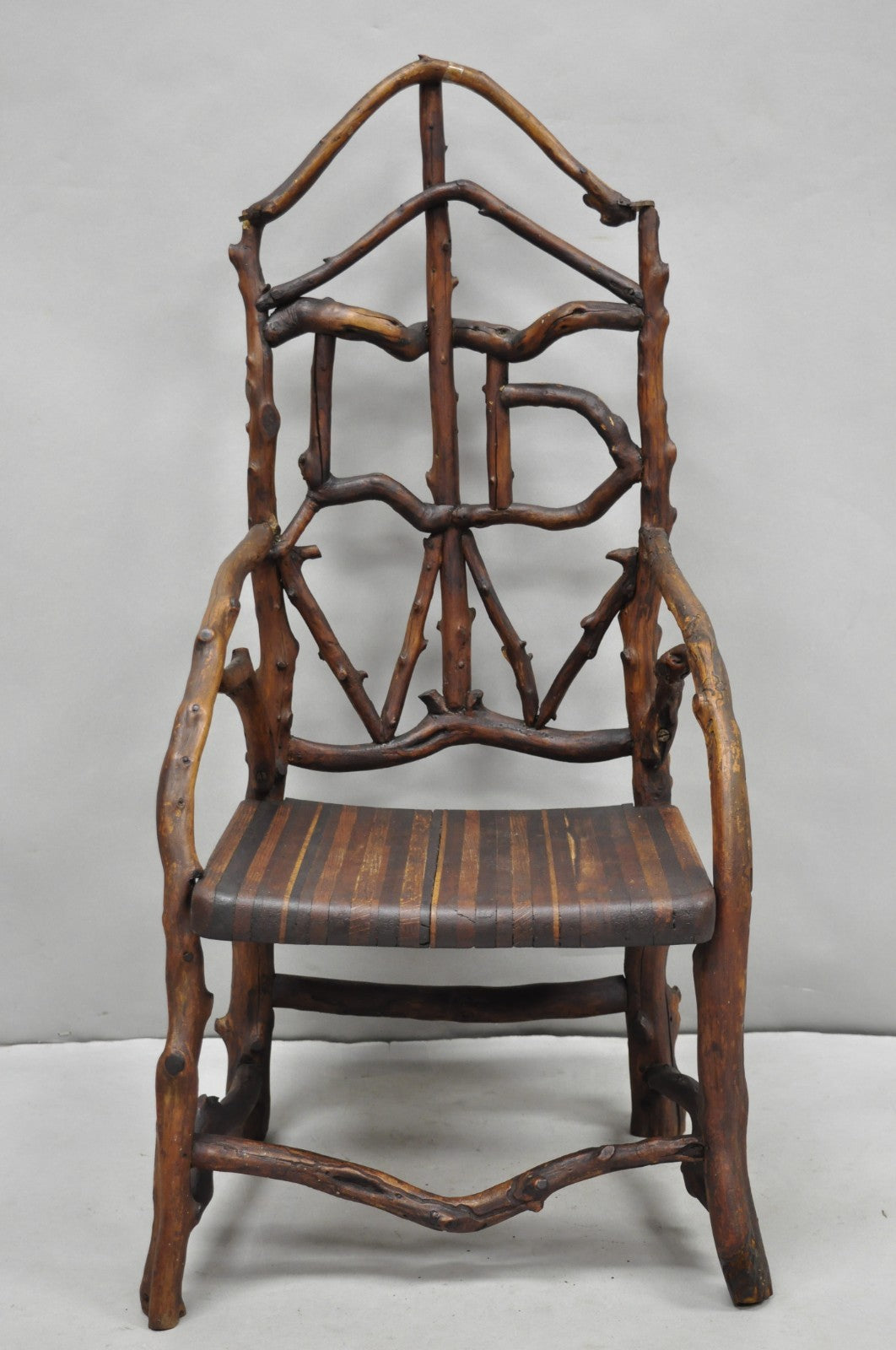 Antique Folk Art Handmade Wooden Twig Branch Adirondack Small Childs Chair