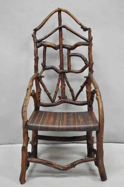 Antique Folk Art Handmade Wooden Twig Branch Adirondack Small Childs Chair