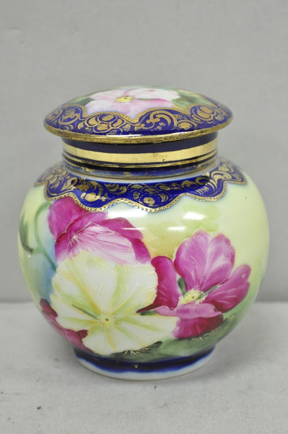 Antique I &EC Co Japan Hand Painted Porcelain Cobalt Blue Covered Ginger Jar