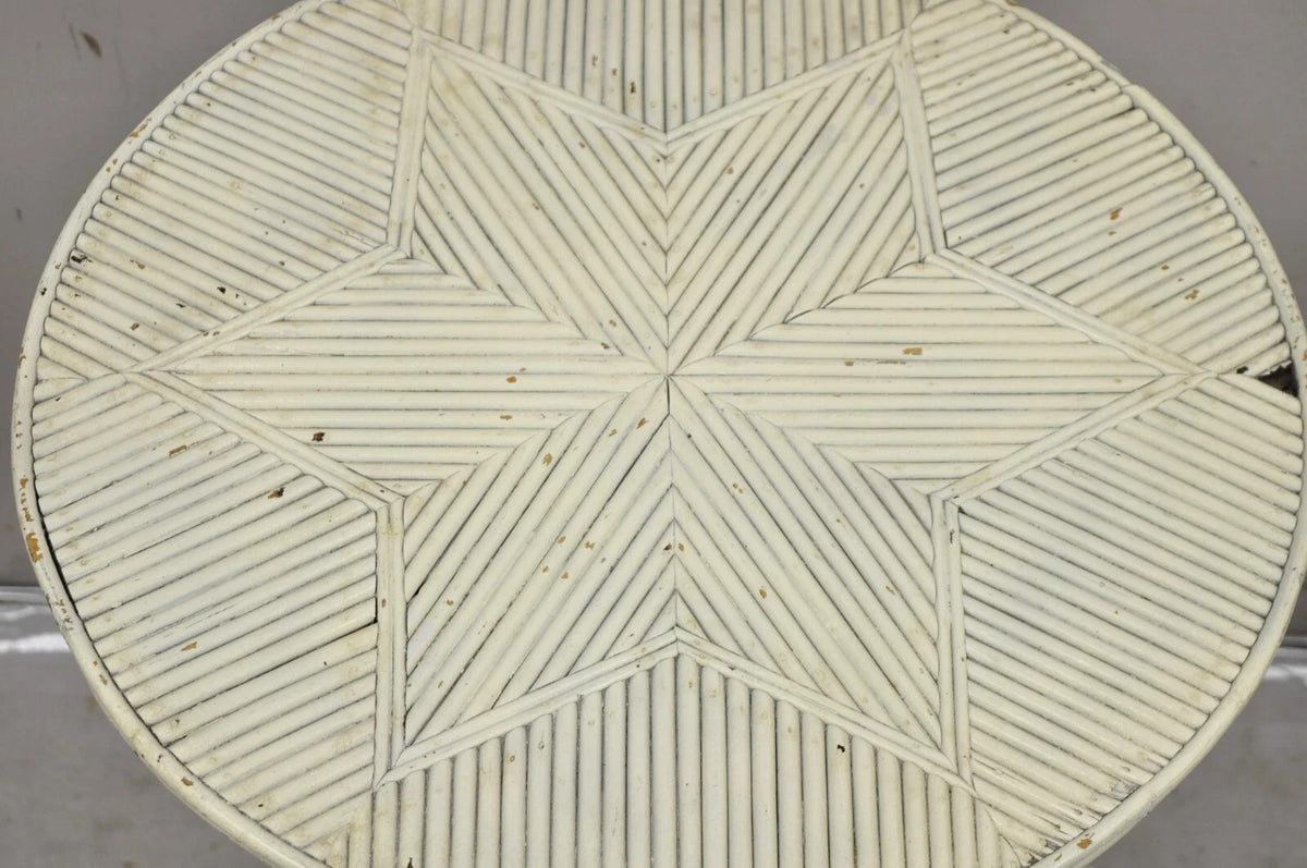 Antique Victorian Arts & Crafts Bentwood Wicker Rattan White Accent Side Table