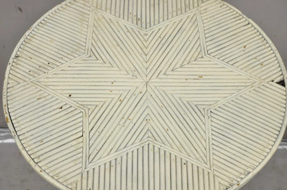 Antique Victorian Arts & Crafts Bentwood Wicker Rattan White Accent Side Table
