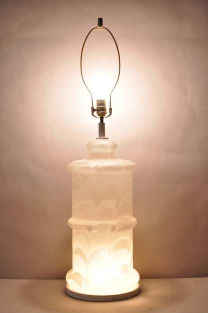 Vintage Murano Mazzega Style White Frosted Swirl Glass Large Table Lamp