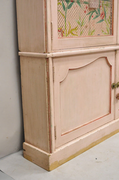 Antique Italian Venetian Pink Painted Chinoiserie Large China Display Cabinet