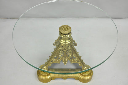 French Empire Renaissance Bronze Paw Foot Pedestal Base Round Glass Coffee Table