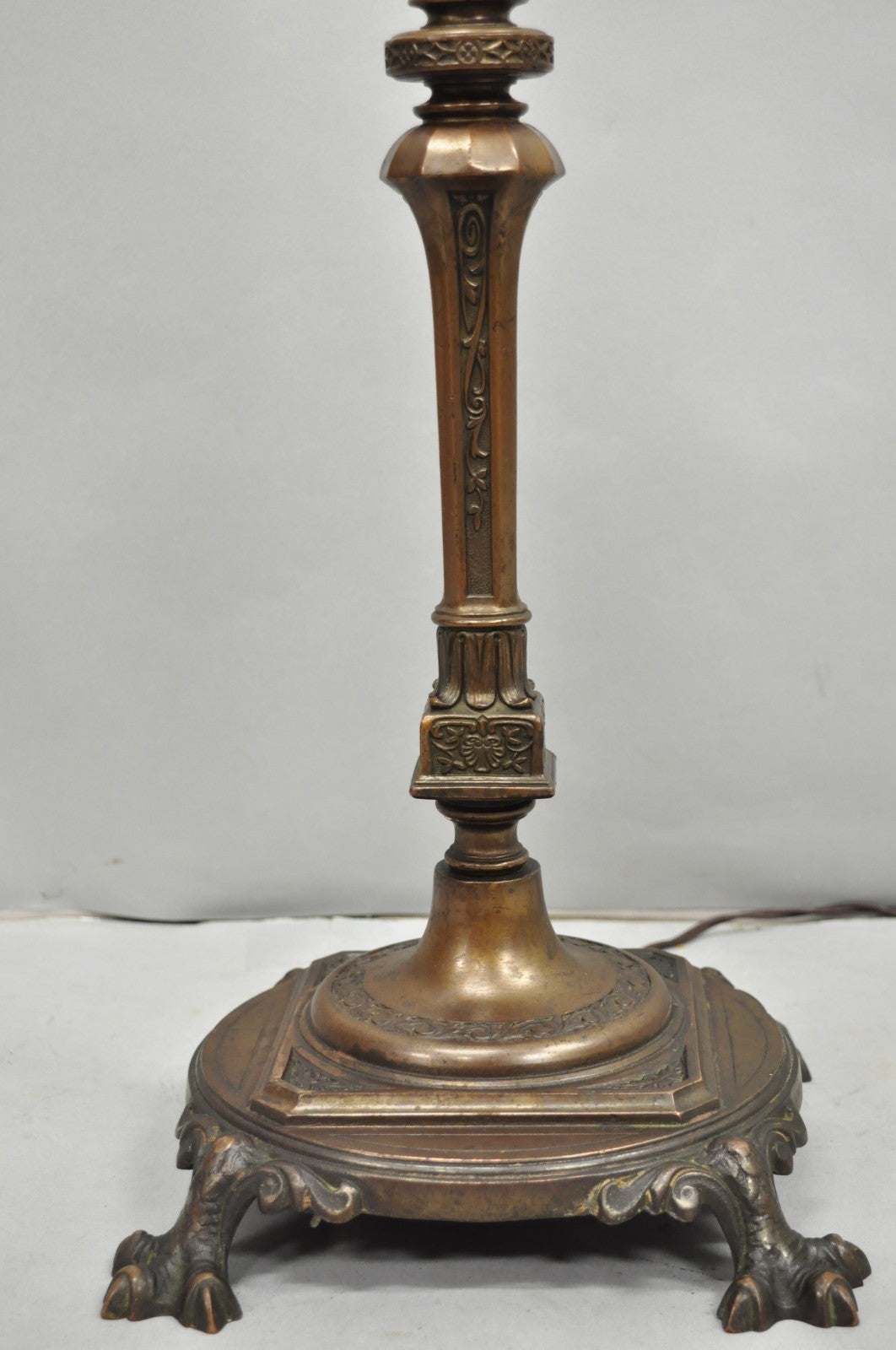 Antique Gothic Renaissance Oscar Bach Style Bronze Paw Foot Pole Floor Lamp