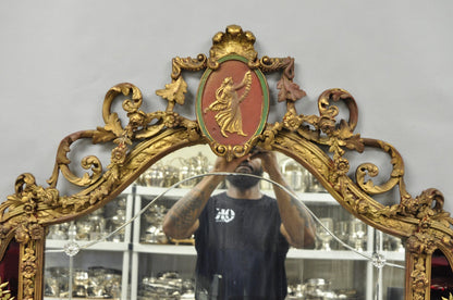 Antique French Neoclassical Baroque Gold Gilt Gesso Red Glass Frame Wall Mirror