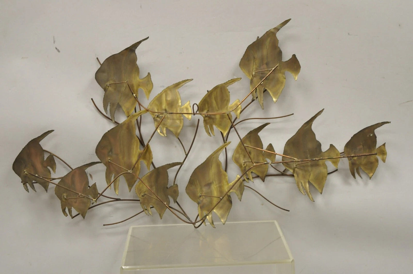 Vintage Bergasse Mid Century Modern Brass Metal "School of Fish" Wall Sculpture