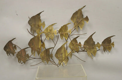 Vintage Bergasse Mid Century Modern Brass Metal "School of Fish" Wall Sculpture