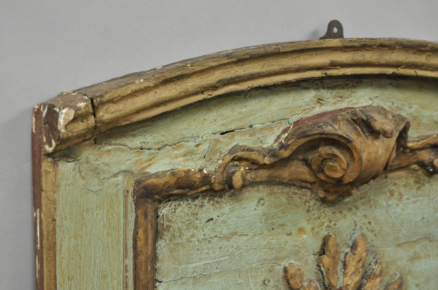 18th C French Louis XV Baroque Style Green Distress Painted Trumeau Wall Mirror