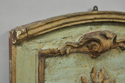18th C French Louis XV Baroque Style Green Distress Painted Trumeau Wall Mirror