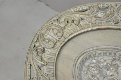 Vintage French Renaissance Walnut Gray Distress Painted Cherub Coffee Table