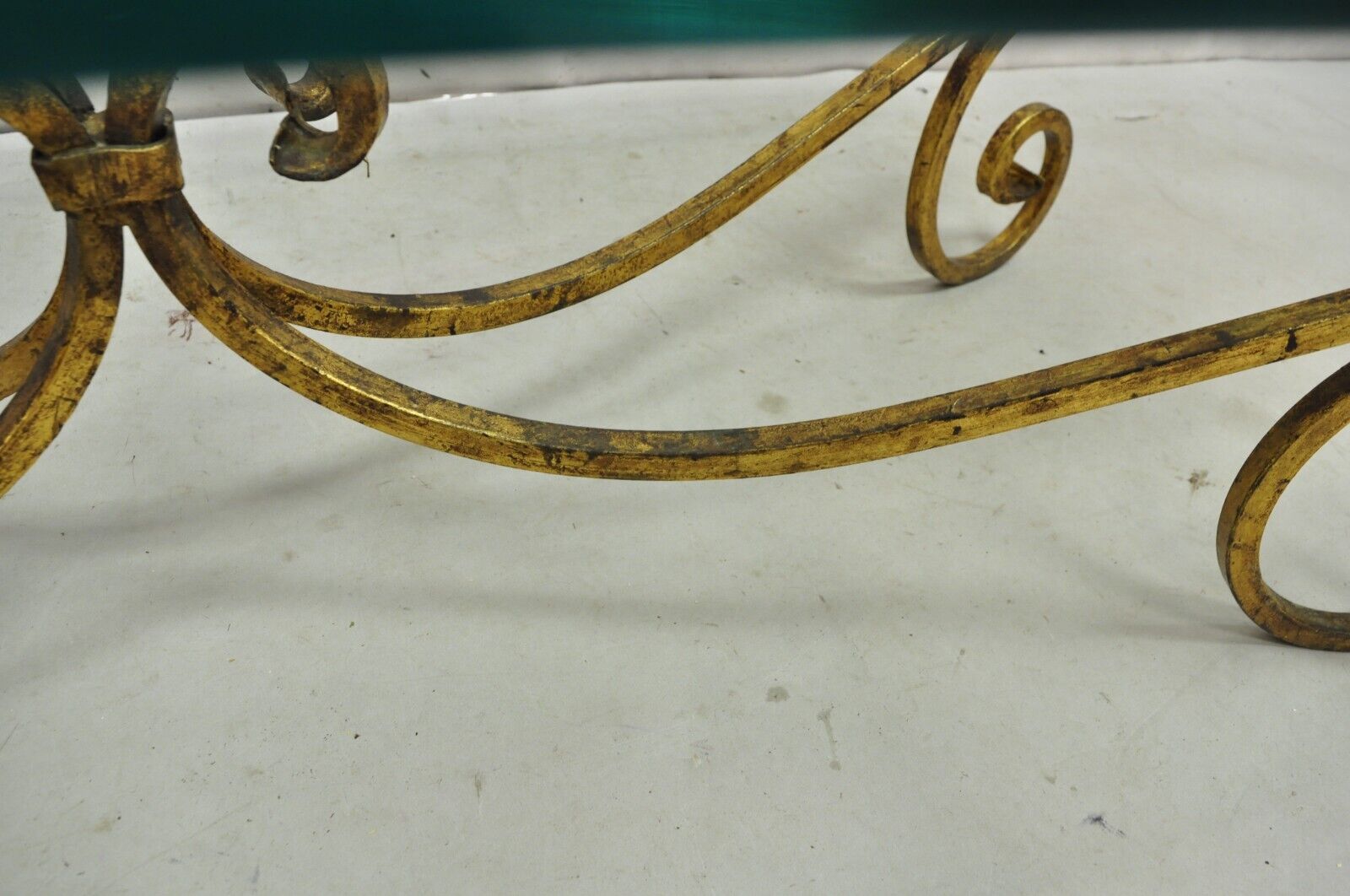 Vintage Italian Hollywood Regency Gold Gilt Iron Base Glass Top Coffee Table