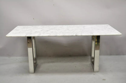 Modern Italian Marble Chrome Double Pedestal Base Rectangular Coffee Table