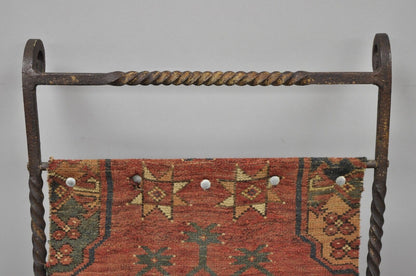 19th C. Renaissance Wrought Iron Curule Savonarola Carpet Sling Side Chair