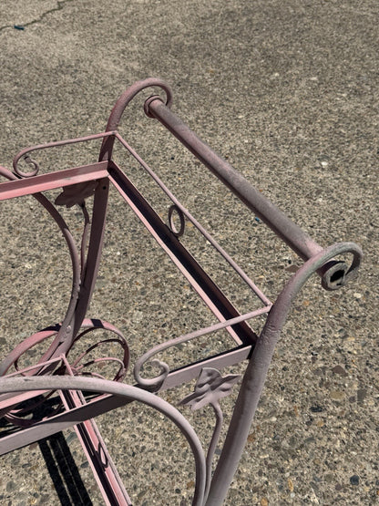 Antique Salterini Mt Vernon Wrought Iron Art Nouveau Pink Serving Bar Tea Cart