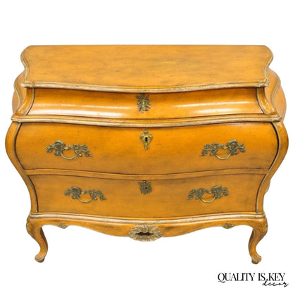 Antique Italian Rococo Louis XV Orange Painted Bombe Commode Chest of Drawers