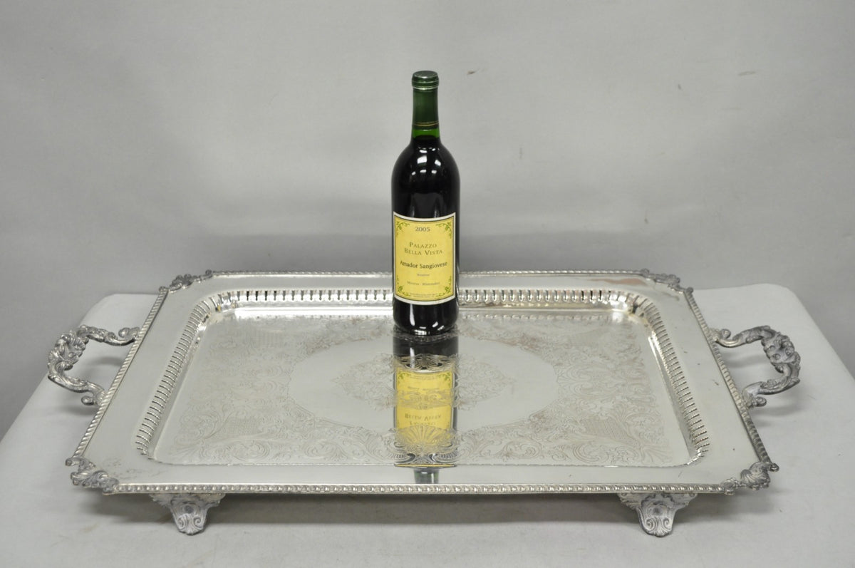 Vintage English Victorian Large Silver Plated Twin Handle Serving Platter Tray
