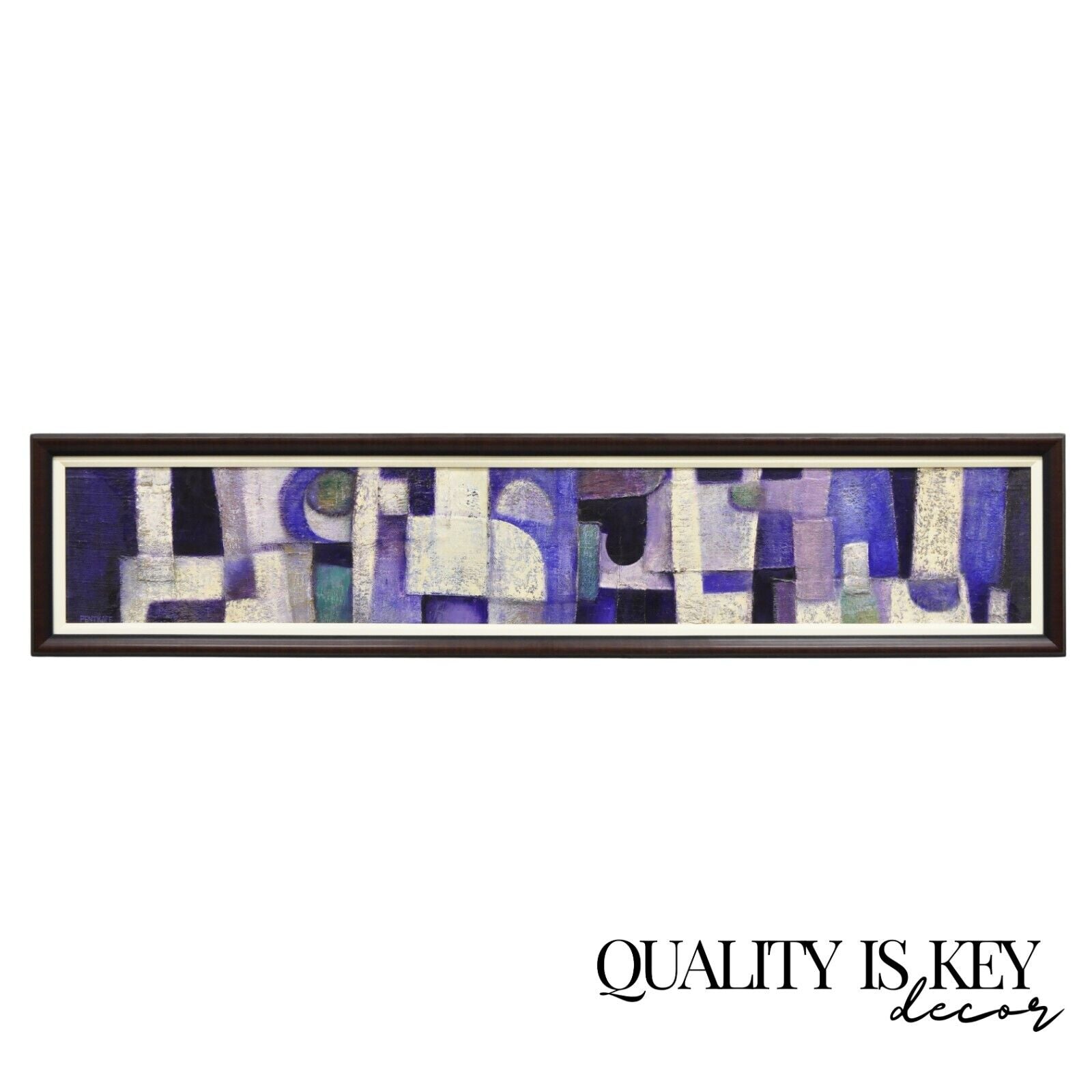Modern Abstract Blue and Purple Acrylic on Canvas Large Painting Signed Pentkoff