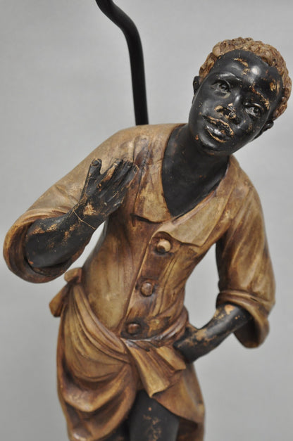Vintage Egyptian Moorish Style Resin Blackamoor Sculpture Figure Table Lamp