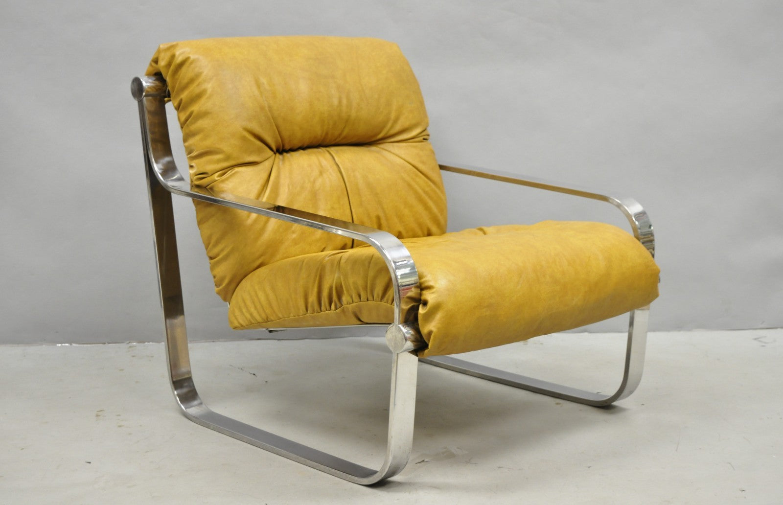 Mid Century Modern Chrome Milo Baughman Style Club Lounge Chair by AGI Ind.