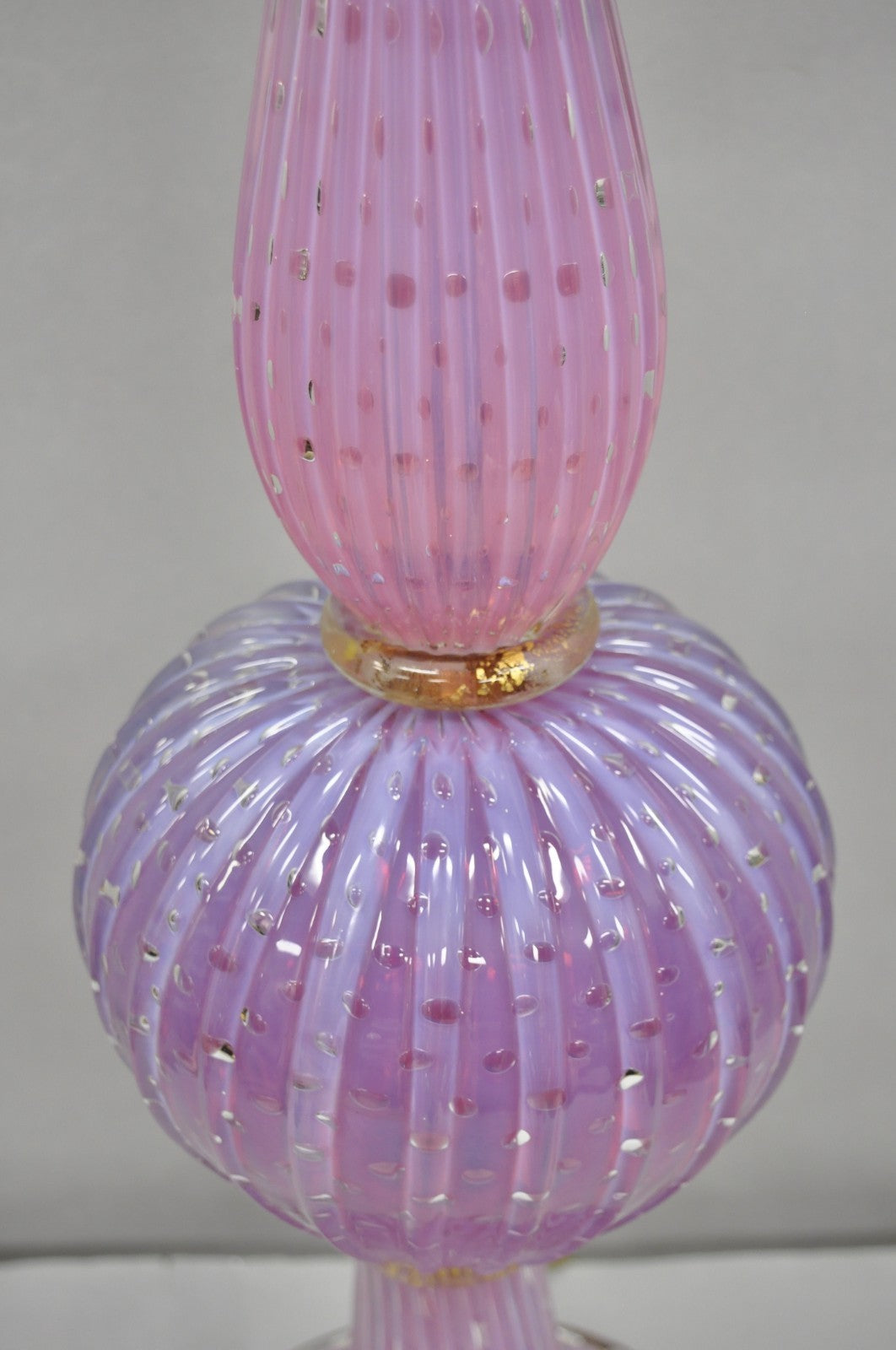 Vintage Italian Mid Century Modern Murano Pink & Purple Bubble Glass Table Lamp
