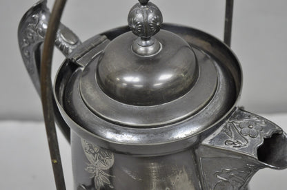 Antique English Victorian Silver Plated Tilting Coffee Pot on Stand w/ Engraving