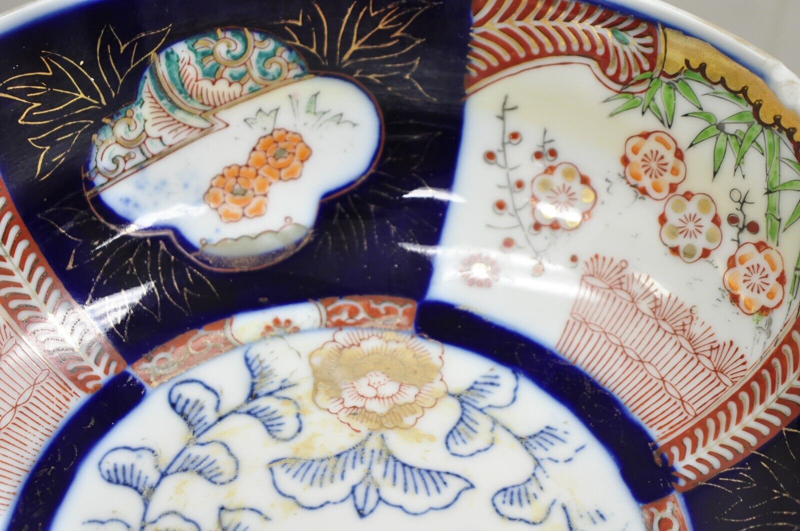 Vintage Japanese Hand Painted Porcelain Cobalt Blue Decorated Imari Style Bowl
