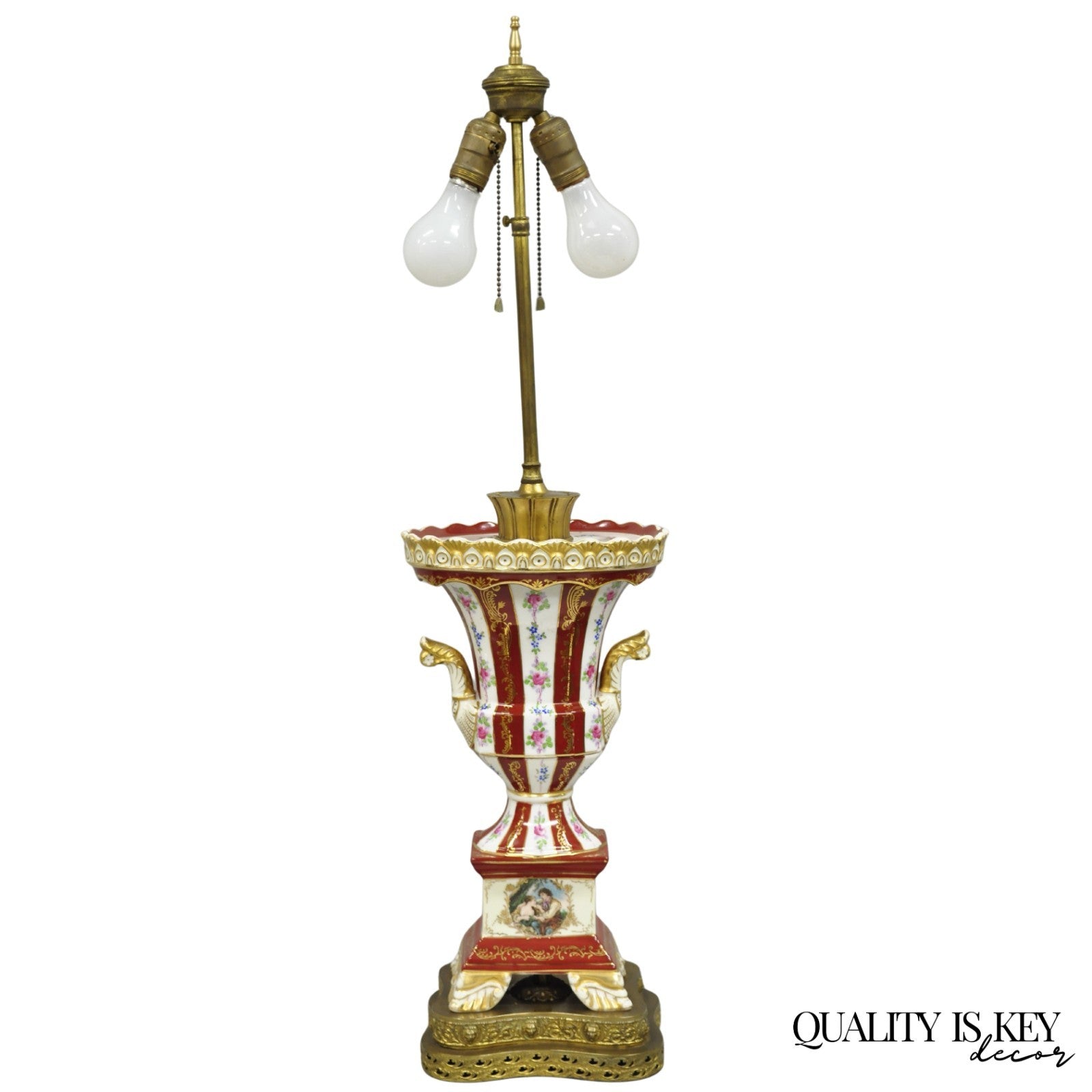 Antique French Red Paris Porcelain Style Urn Form Table Lamp by SGK China, Japan