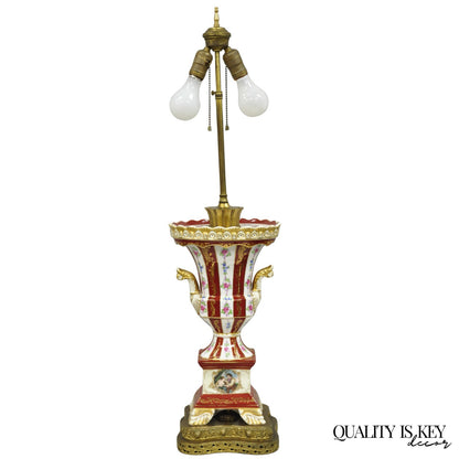 Antique French Red Paris Porcelain Style Urn Form Table Lamp by SGK China, Japan