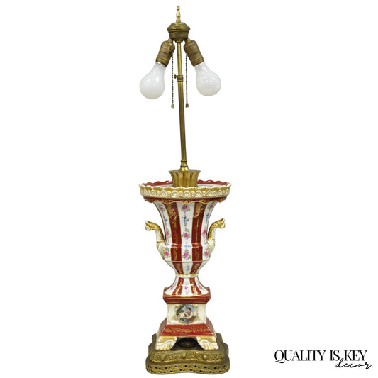 Antique French Red Paris Porcelain Style Urn Form Table Lamp by SGK China, Japan