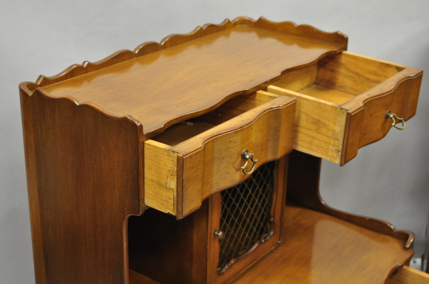 Vintage French Country Provincial Walnut Fruitwood Step Nightstands - a Pair