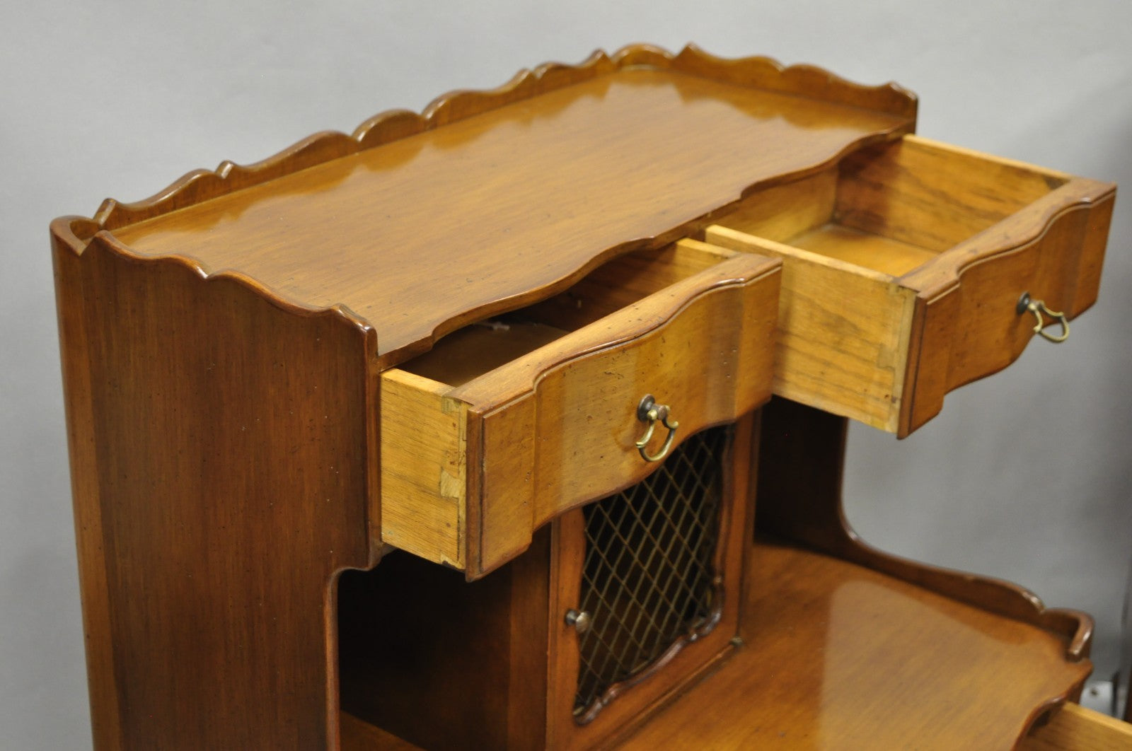 Vintage French Country Provincial Walnut Fruitwood Step Nightstands - a Pair