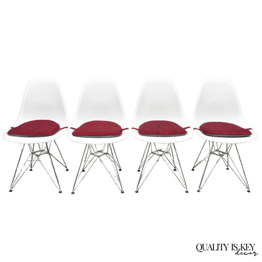Modern Eames Style Molded Plastic Metal Base Dining Side Chairs - Set of 4
