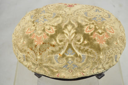 Antique French Country Provincial Oval Carved Walnut Petite Footstool Ottoman