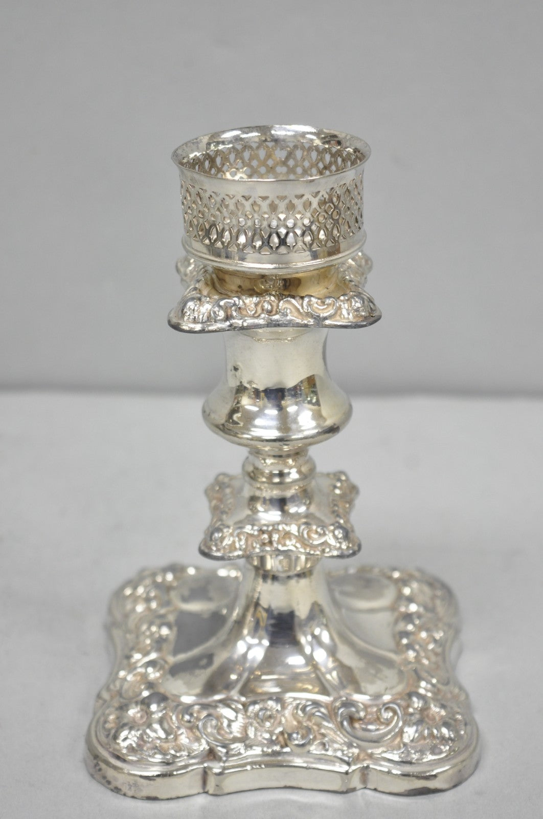 Antique Victorian Silver Plated Glass Hurricane Lamp Shade Candlestick - Pair