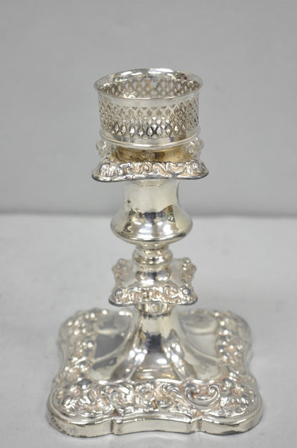 Antique Victorian Silver Plated Glass Hurricane Lamp Shade Candlestick - Pair