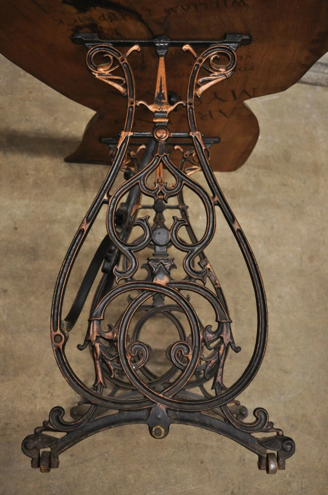 William Herrick Cast Iron Sewing Machine Base Live Edge Walnut Top Console Table